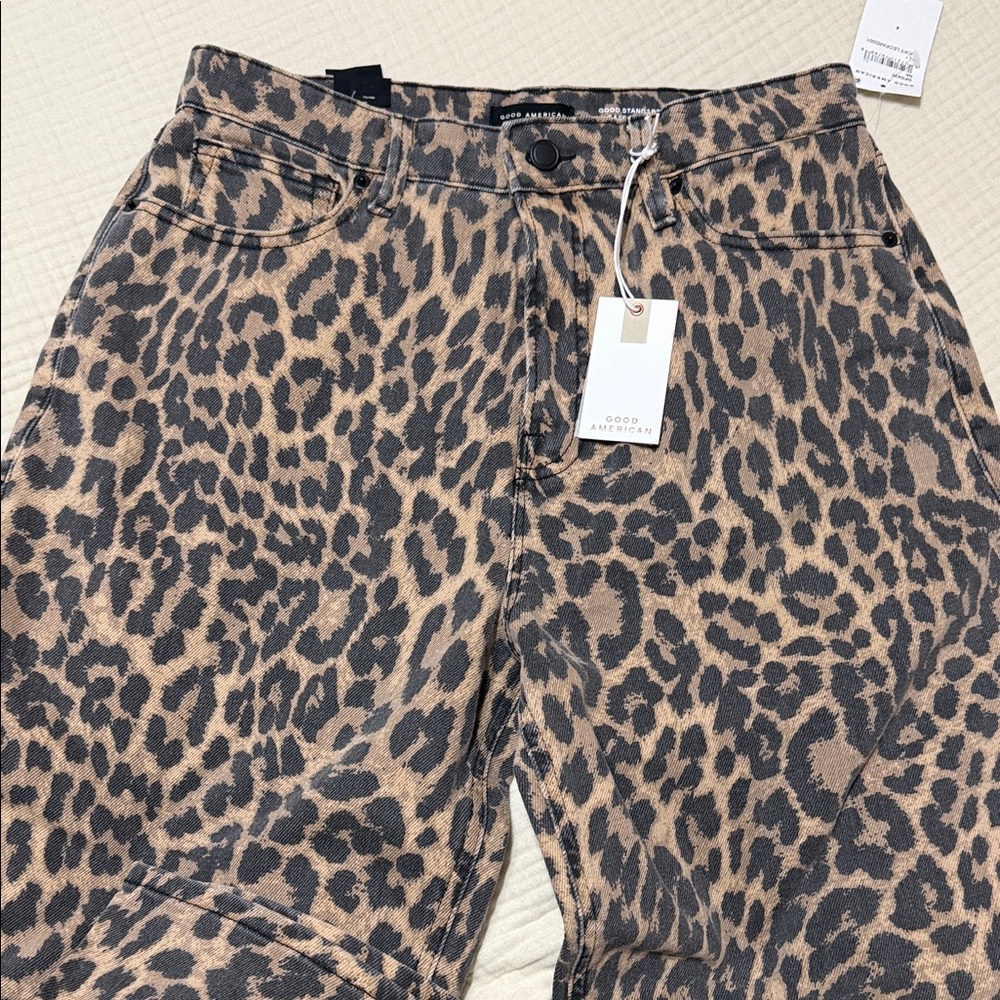 Good American Leopard Print Wide Leg Pants - Tan & Black - Picture 8 of 11